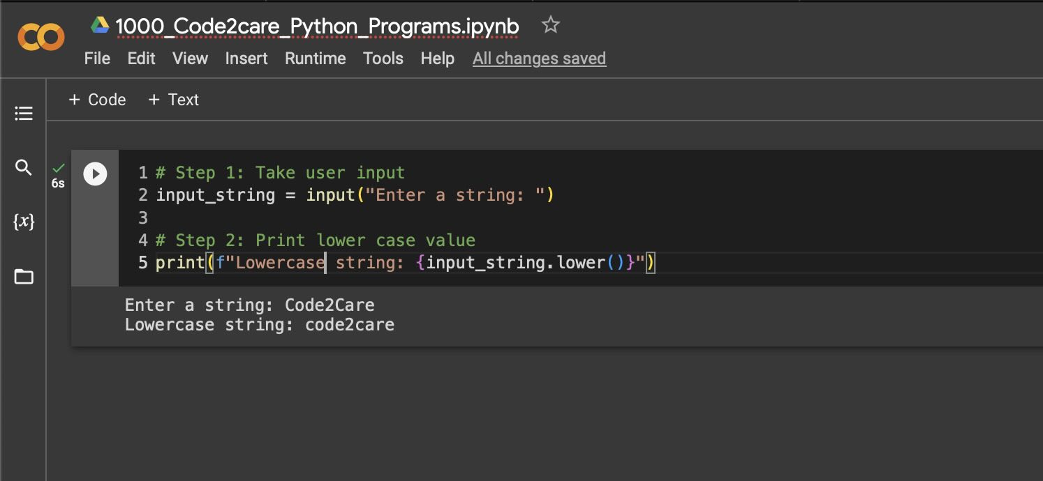 44 Take a string and print it in lower case. [1000+ Python Programs]